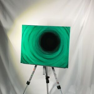 Abstract Green Black Painting Event Horizon Vortex Original Canvas Art 20x16